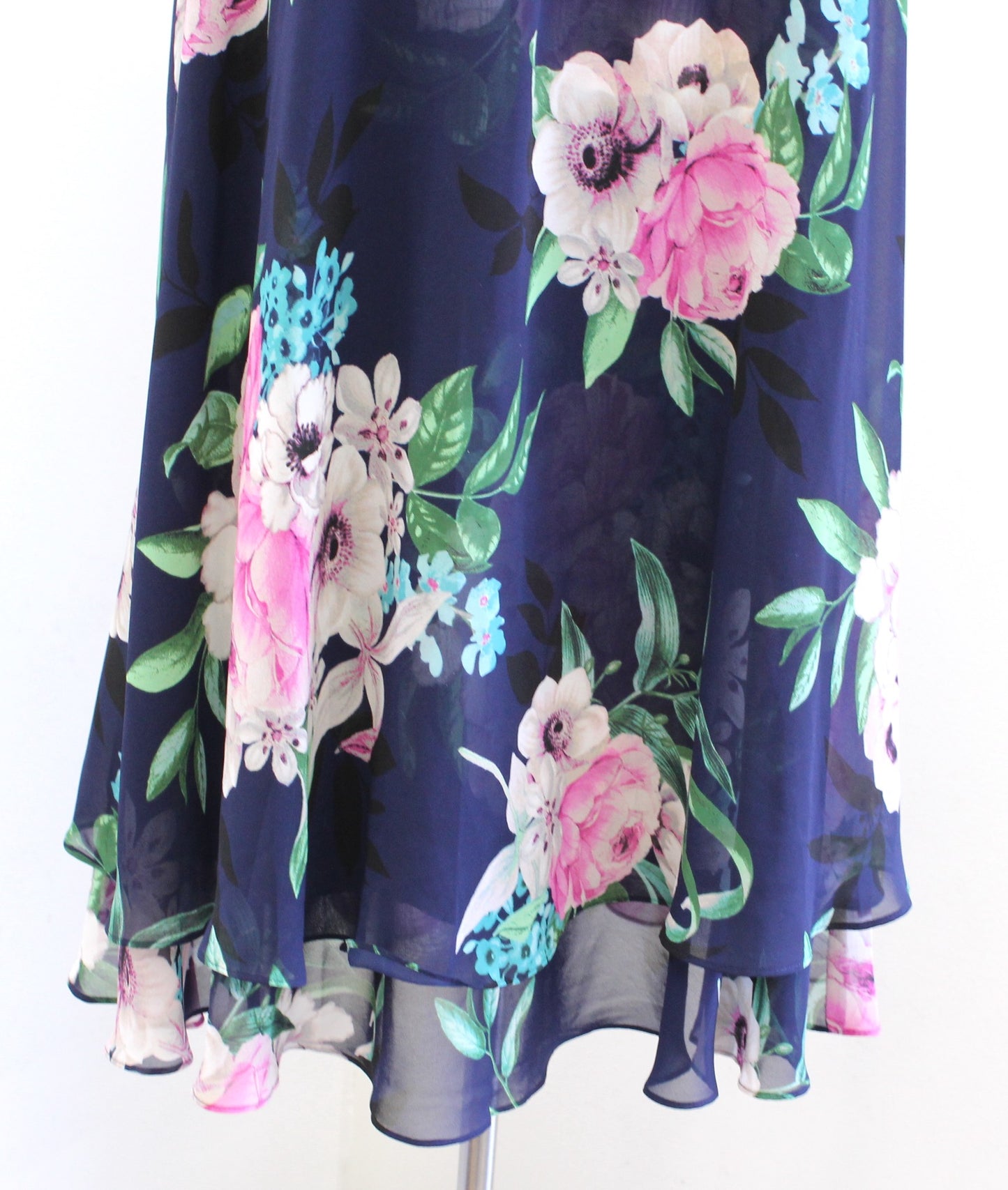 Eliza J Navy Blue Floral Print Tiered Chiffon Halter Swing Shift Dress Size 14