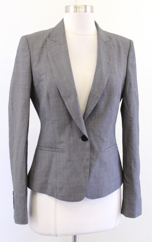 Hugo Boss Womens Black Gray Mini Herringbone One Button Blazer Jacket Wool Sz 4