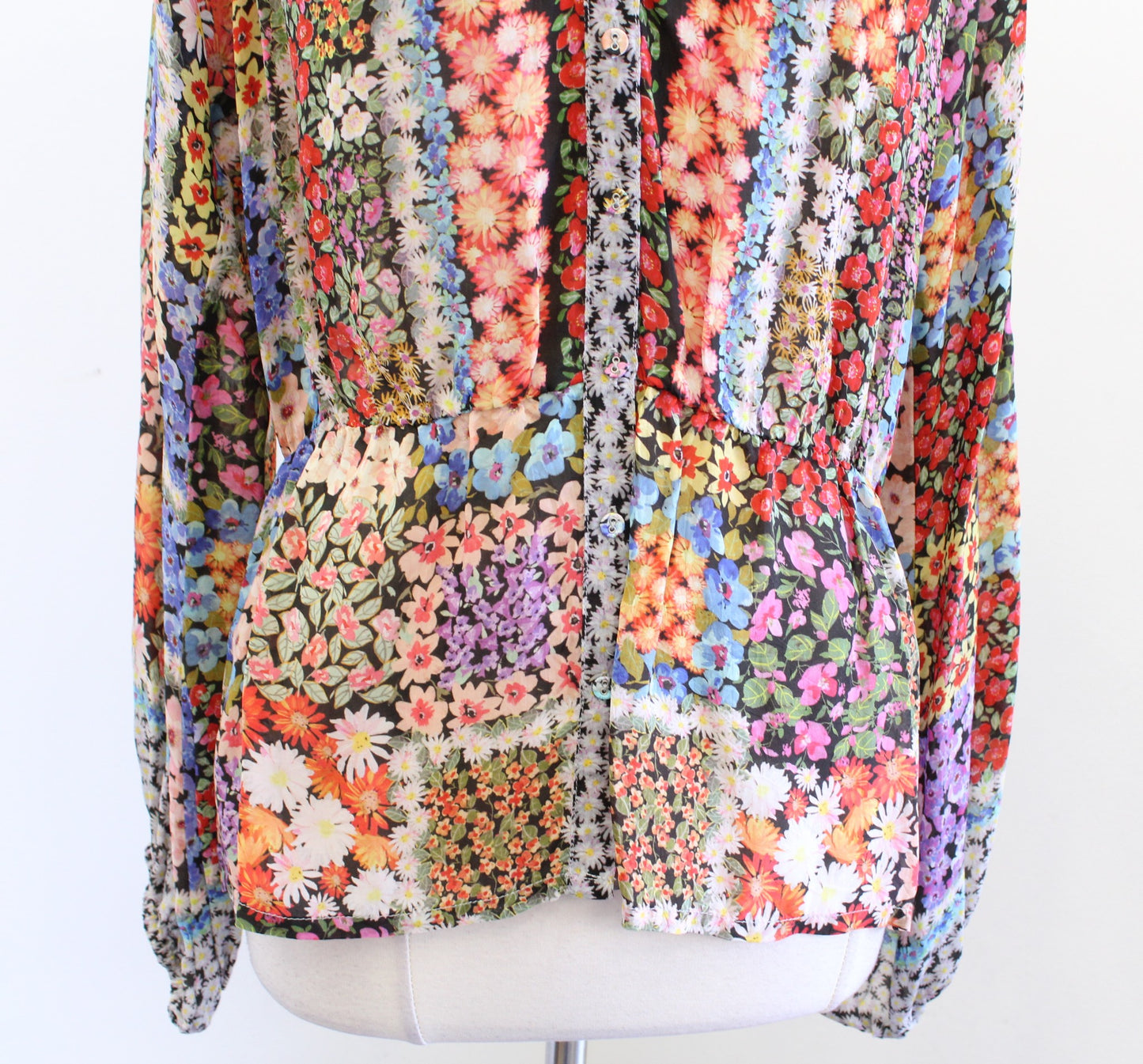 Johnny Was Fawn Patch Floral Button Front Blouse Top Size S Long Sleeve Multi