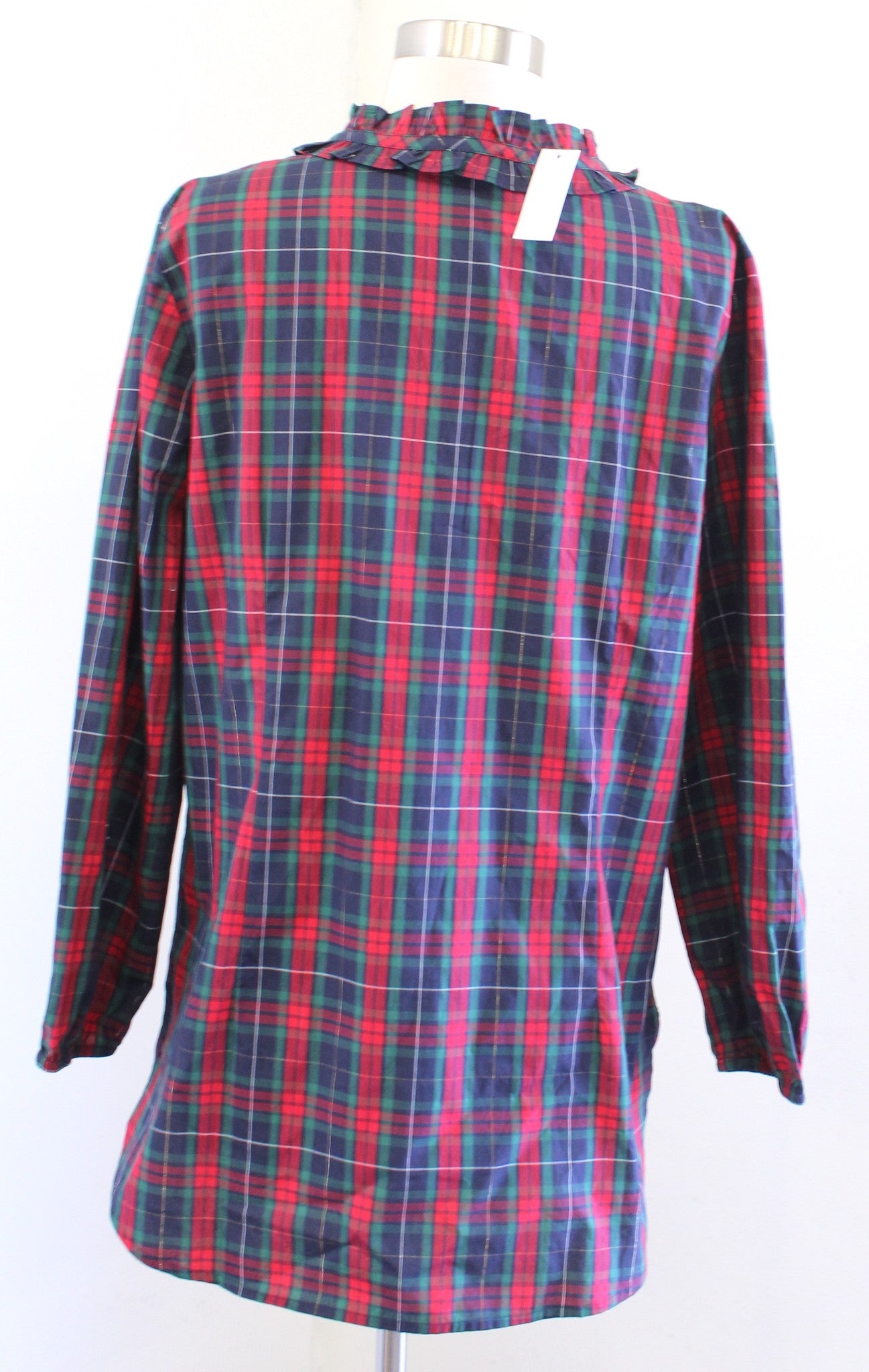 NWT Talbots Ruffle Neck Magic Plaid Tunic Top Blouse Size M Red Green Gold