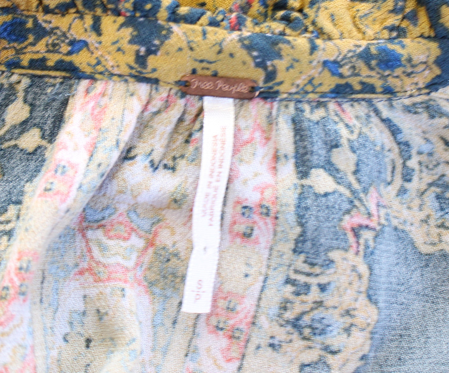 Free People Magic Mystery Printed Bell Sleeve Tunic Top Blouse Size S Teal Blue Long Sleeve