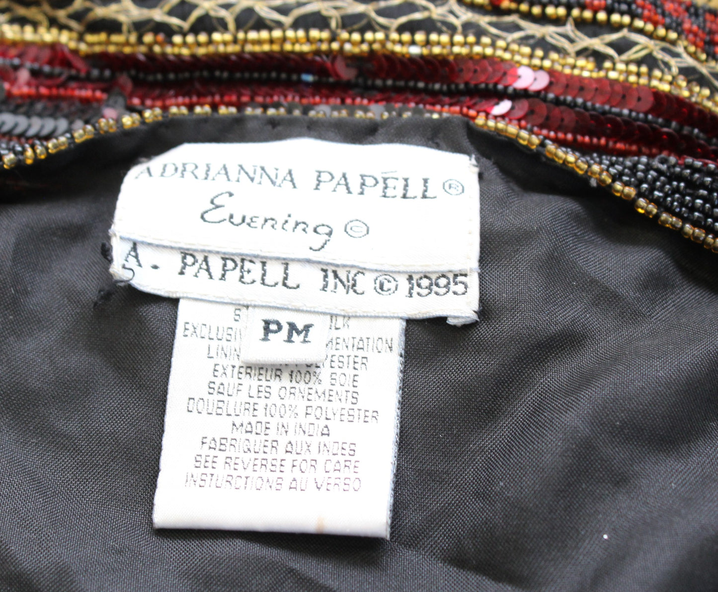 Vtg Adrianna Papell Black Red Gold Silk Beaded Sequin Evening Party Jacket PM MP