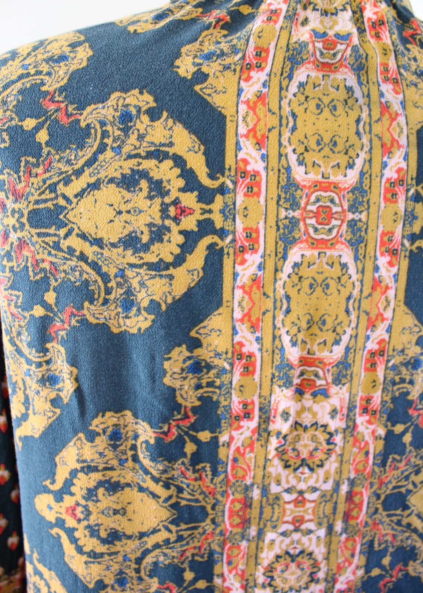 Free People Magic Mystery Printed Bell Sleeve Tunic Top Blouse Size S Teal Blue Long Sleeve