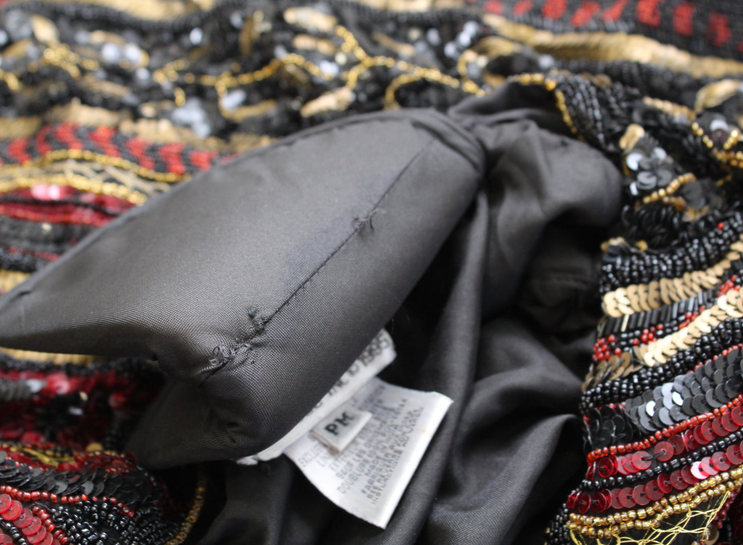 Vtg Adrianna Papell Black Red Gold Silk Beaded Sequin Evening Party Jacket PM MP