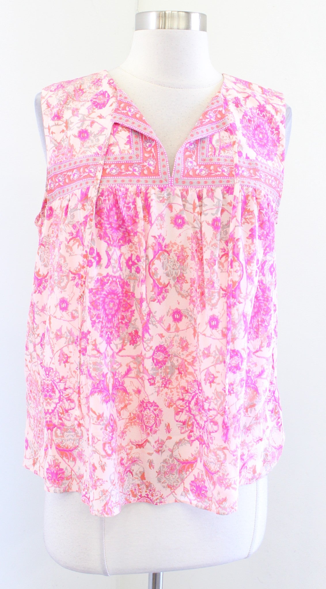 Rebecca Taylor Dreamweaver Pink Silk Tank Top Blouse Size 4 Geometric Floral