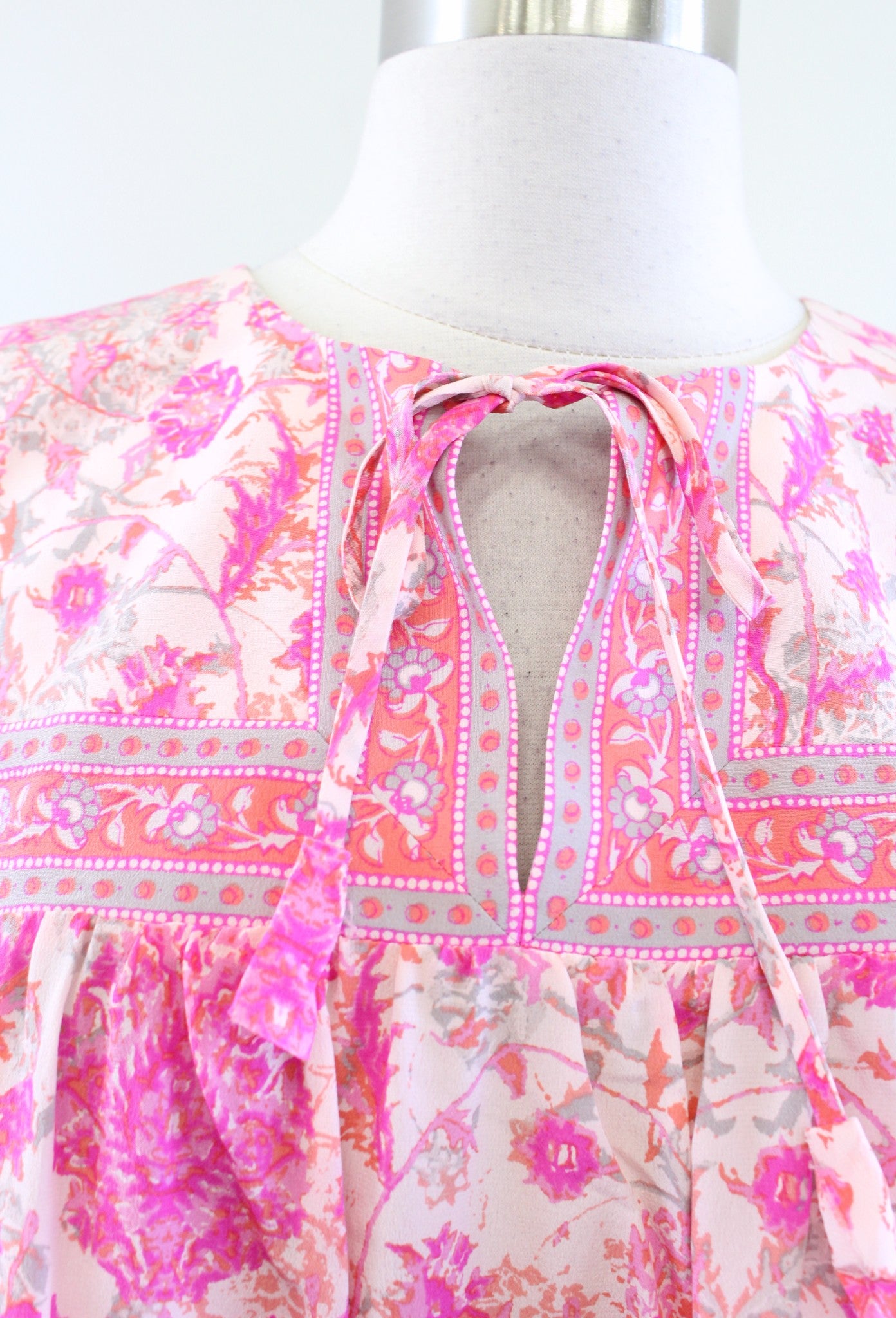 Rebecca Taylor Dreamweaver Pink Silk Tank Top Blouse Size 4 Geometric Floral