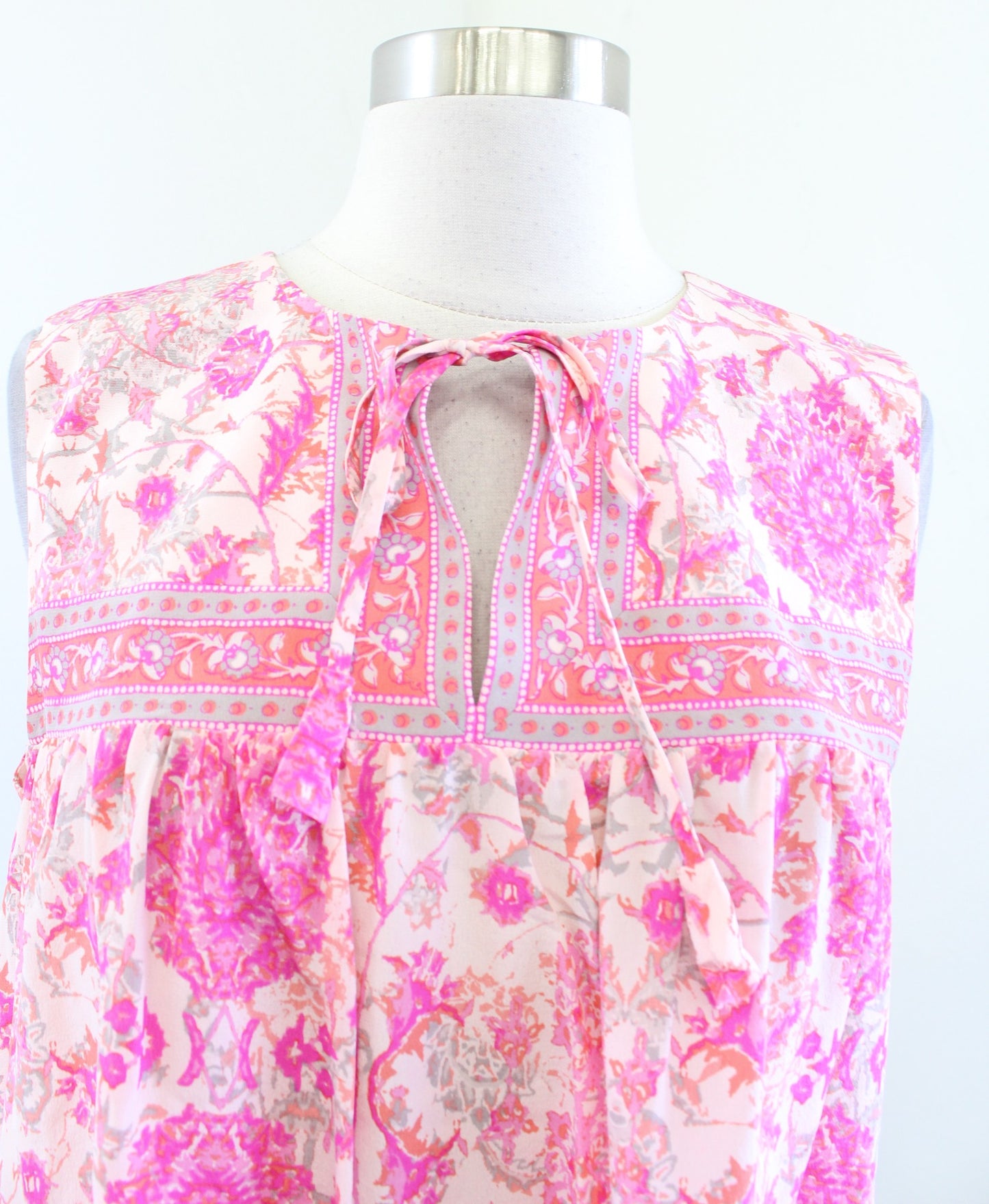 Rebecca Taylor Dreamweaver Pink Silk Tank Top Blouse Size 4 Geometric Floral