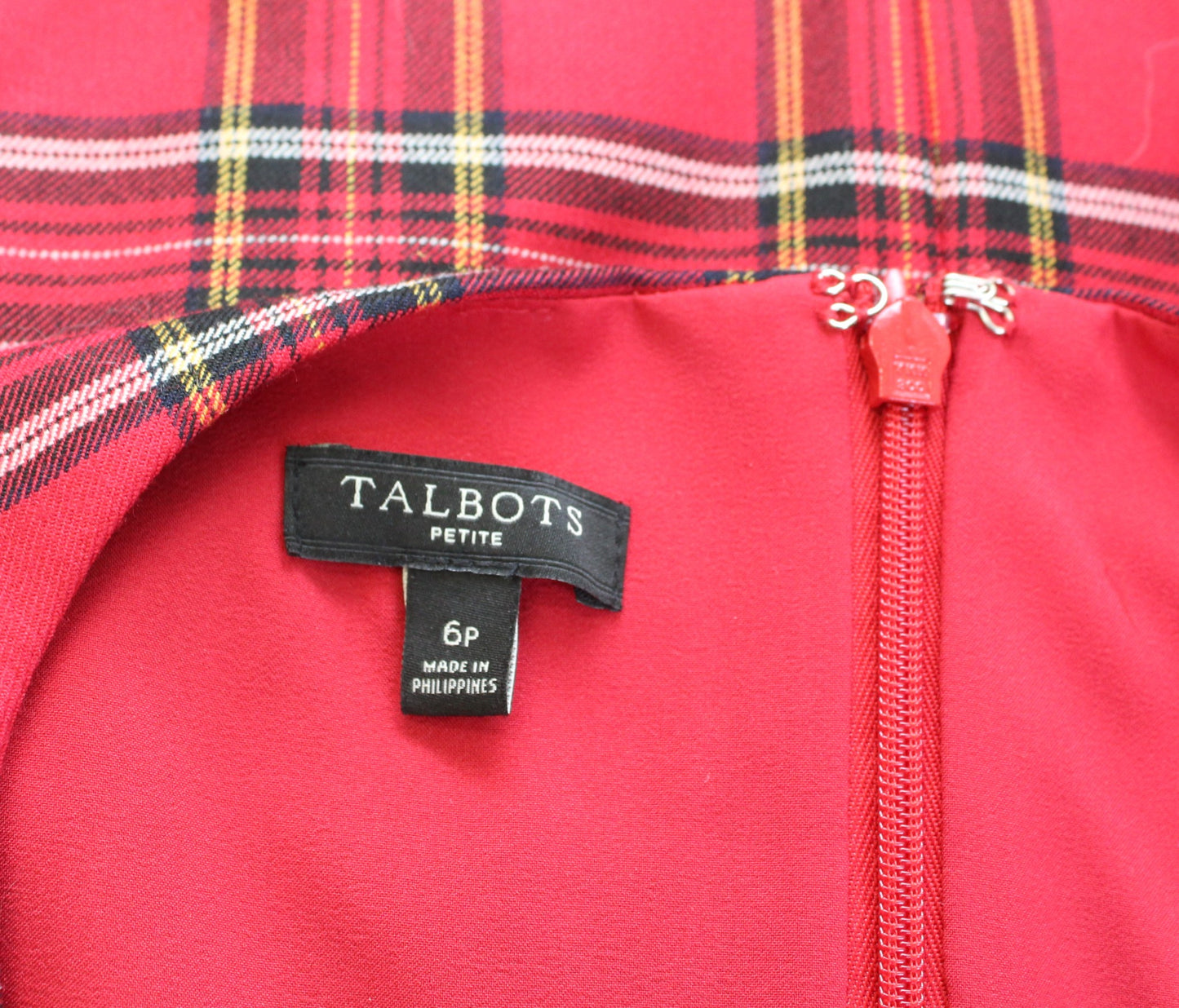 Talbots Womens Red Tartan Plaid Wool Blend Flounce Hem Sheath Dress Size 6P