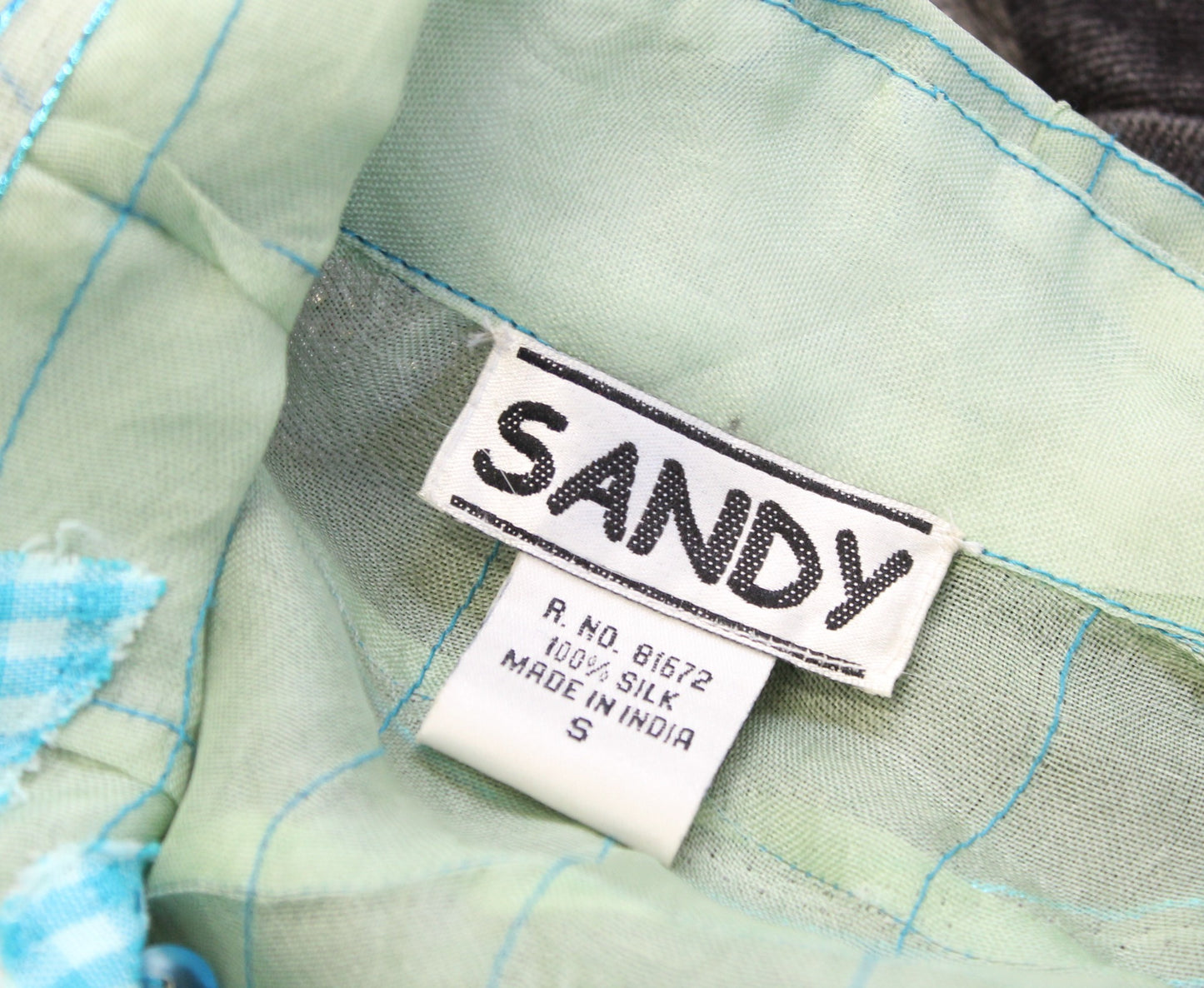 Sandy Sandy Starkman Green Blue Ombre Patchwork Textured Silk Jacket Size S Boho