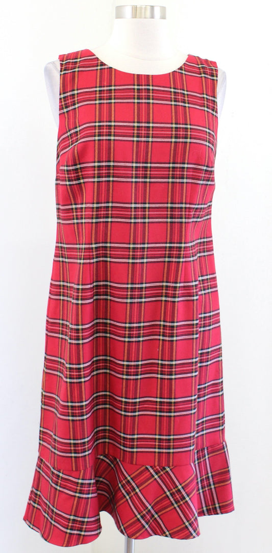 Talbots Womens Red Tartan Plaid Wool Blend Flounce Hem Sheath Dress Size 6P