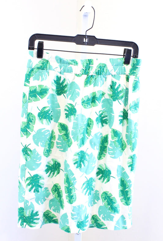 NWT J Crew Factory Pull On Linen Blend Skirt in Palm Leaf Print Size S Green