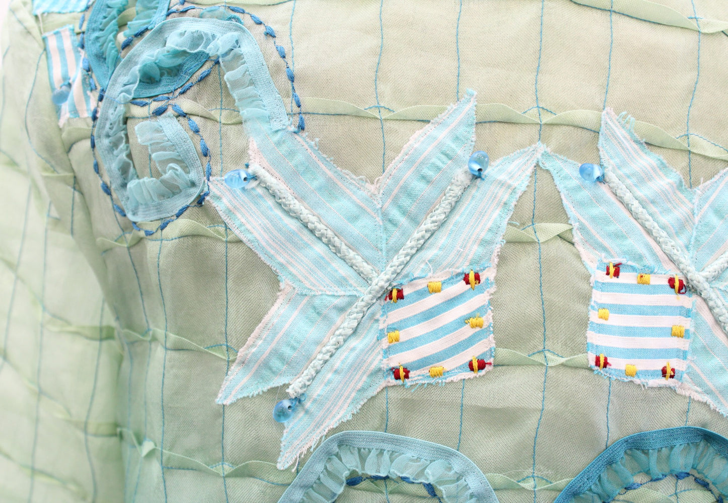 Sandy Sandy Starkman Green Blue Ombre Patchwork Textured Silk Jacket Size S Boho