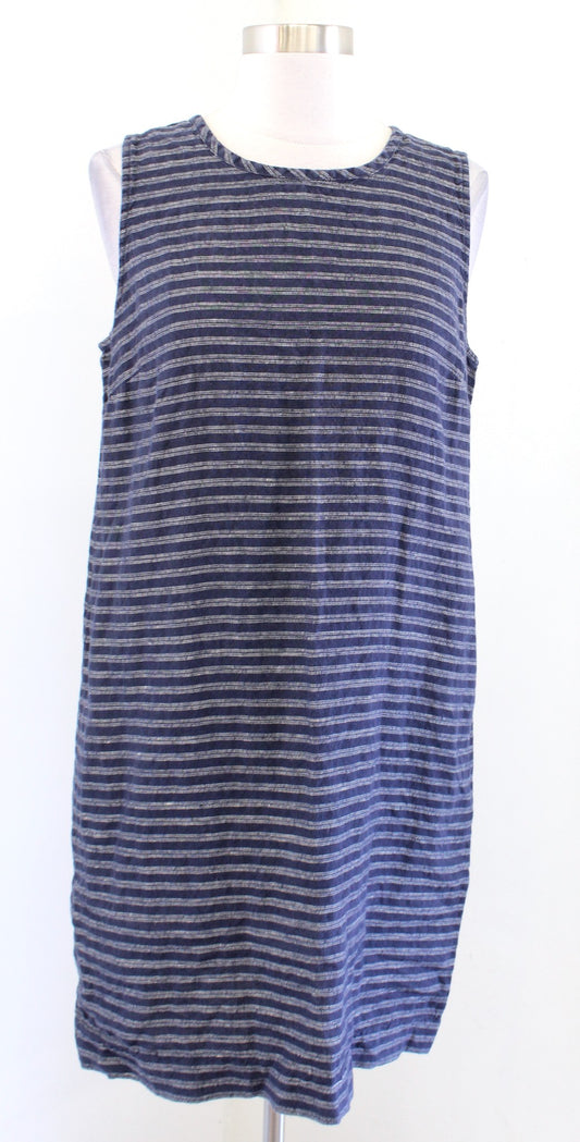 J Jill Love Linen Navy Blue Striped Sleeveless Shift Dress Size PS SP Casual