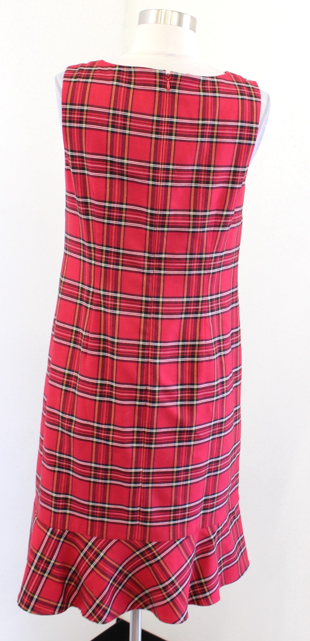 Talbots Womens Red Tartan Plaid Wool Blend Flounce Hem Sheath Dress Size 6P