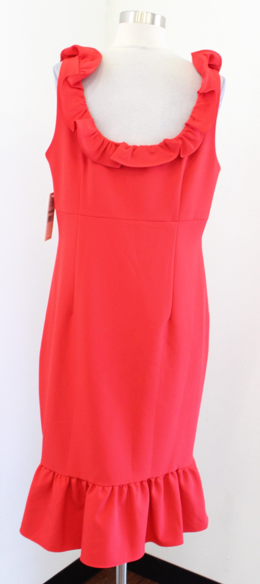 NWT $139 Nanette Lepore Womens Red Ruffle Flounce Hem Sheath Dress Size 12 Midi