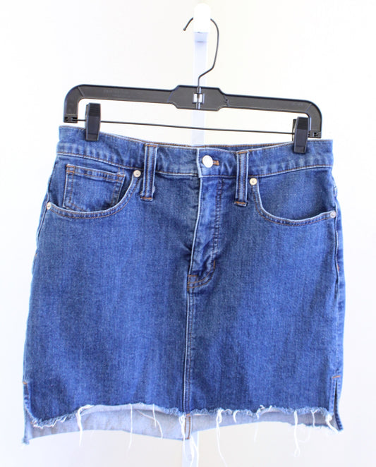 Madewell Stretch Denim Straight Mini Skirt in Step Hem Size 28 Distressed