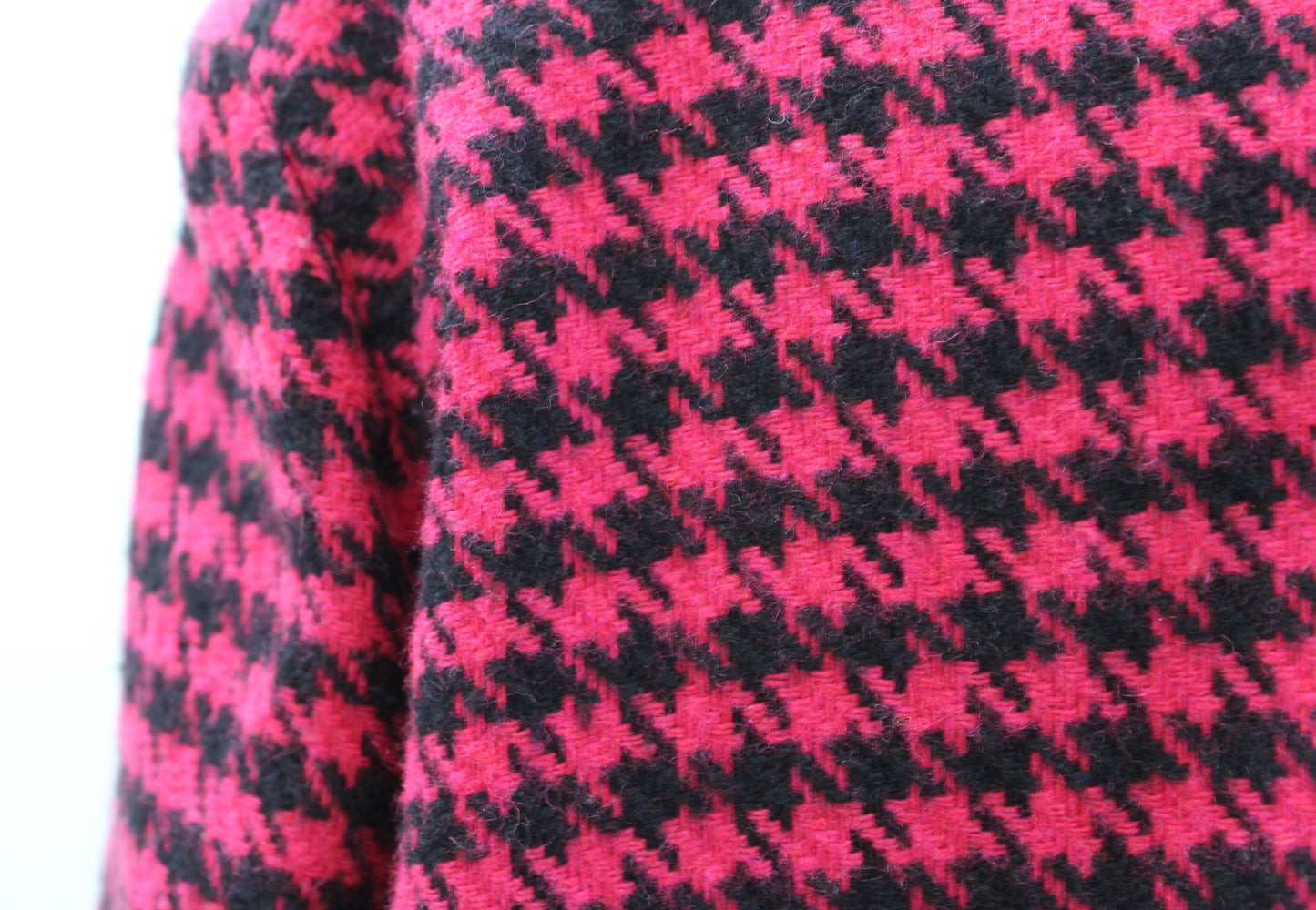 Vtg 90s Womens Pink Black Houndstooth Tweed Oversized Blazer Jacket Size 8 Retro