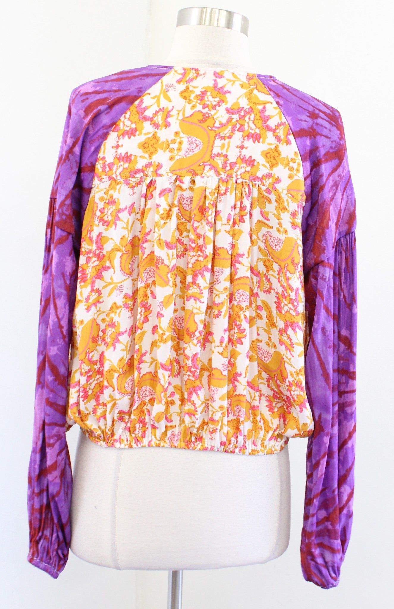 Free People Cruisin Together Surplice Wrap Front Printed Top Blouse Size XS Long Sleeve