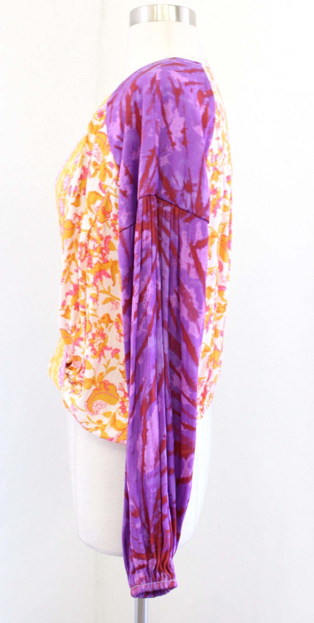 Free People Cruisin Together Surplice Wrap Front Printed Top Blouse Size XS Long Sleeve