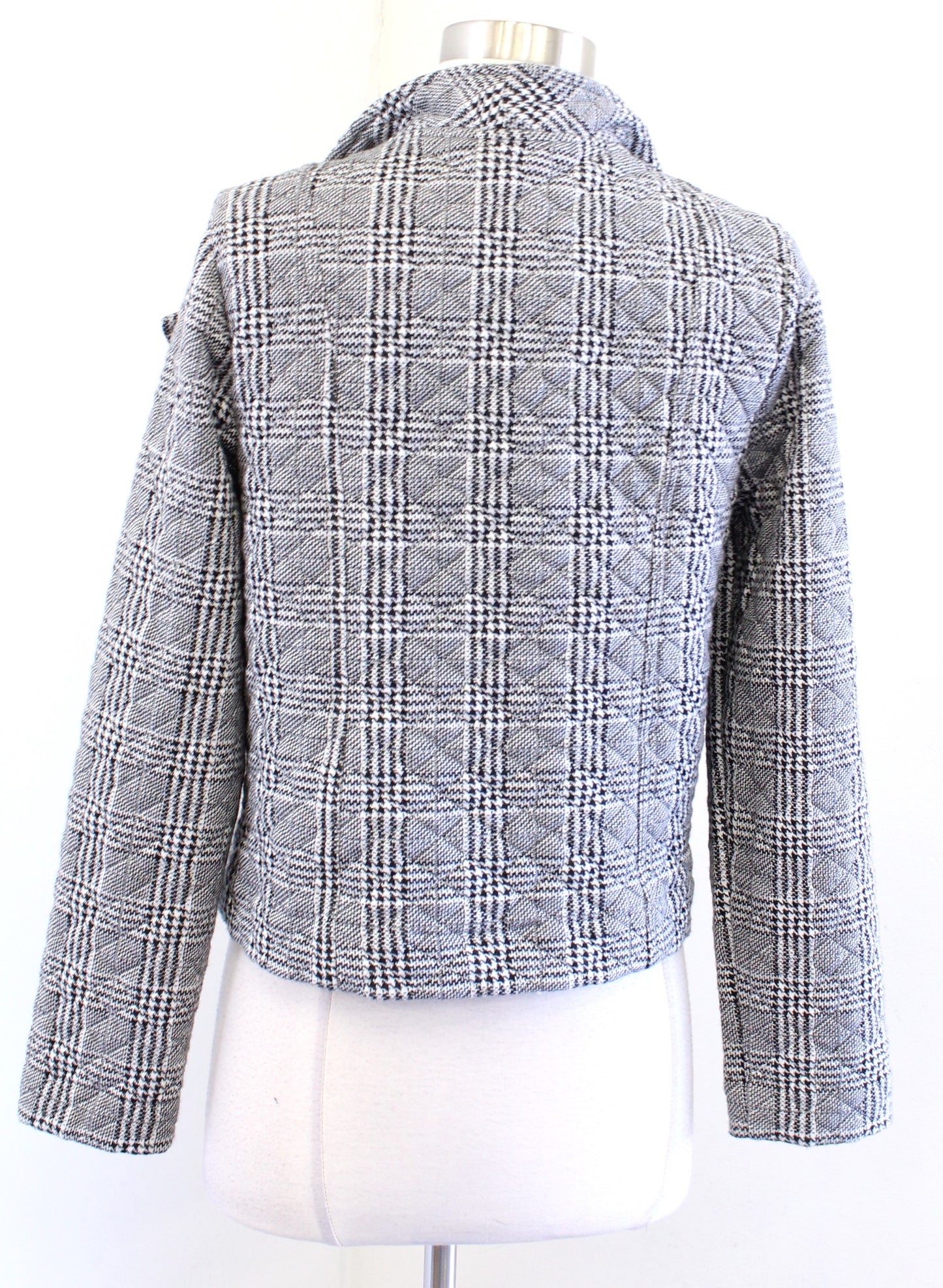 NWT Banana Republic Black White Houndstooth Soft Quilted Moto Jacket Size M Knit