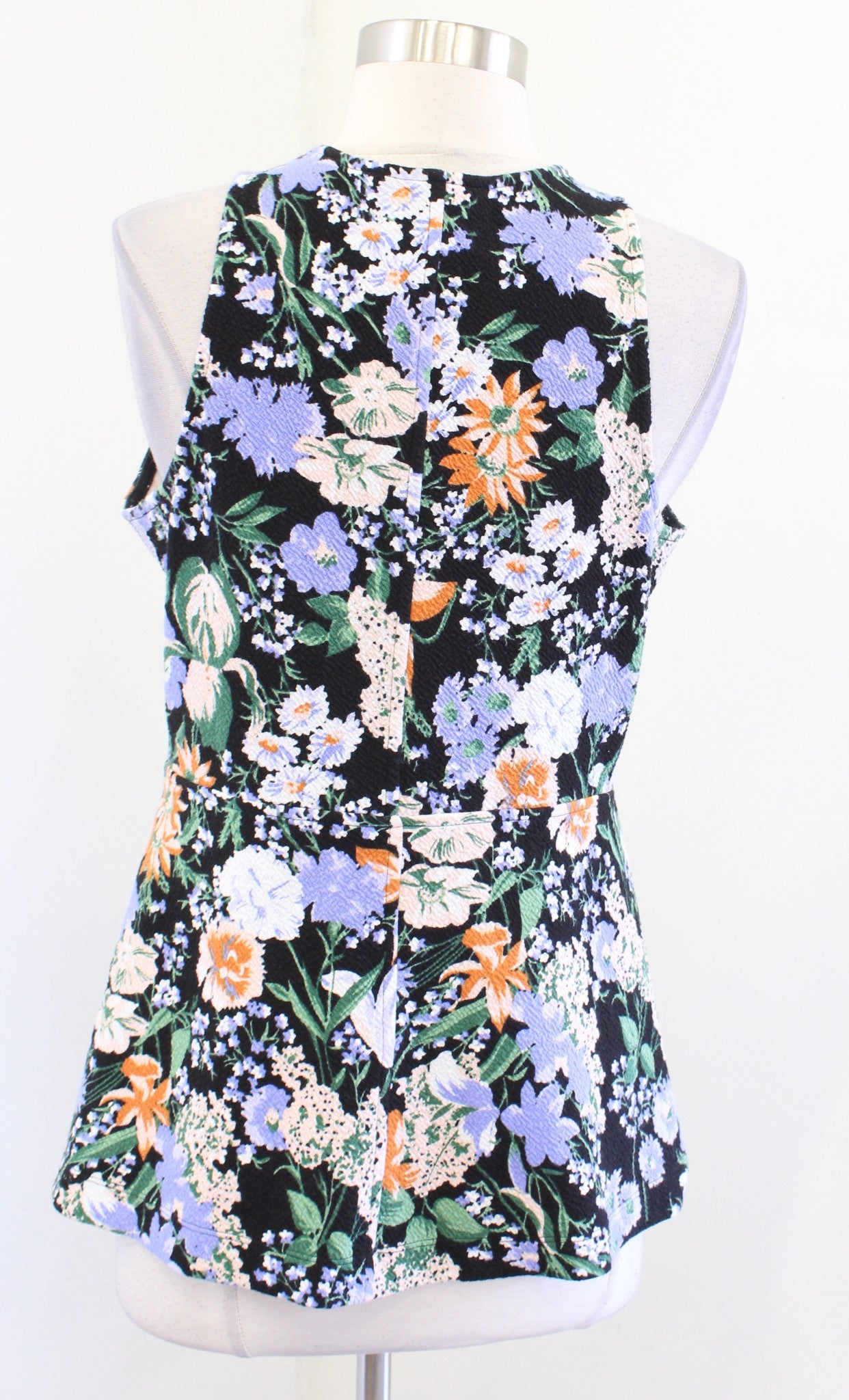 Maeve Anthropologie Brenner Black Blue Floral Print Tank Top Blouse Size M