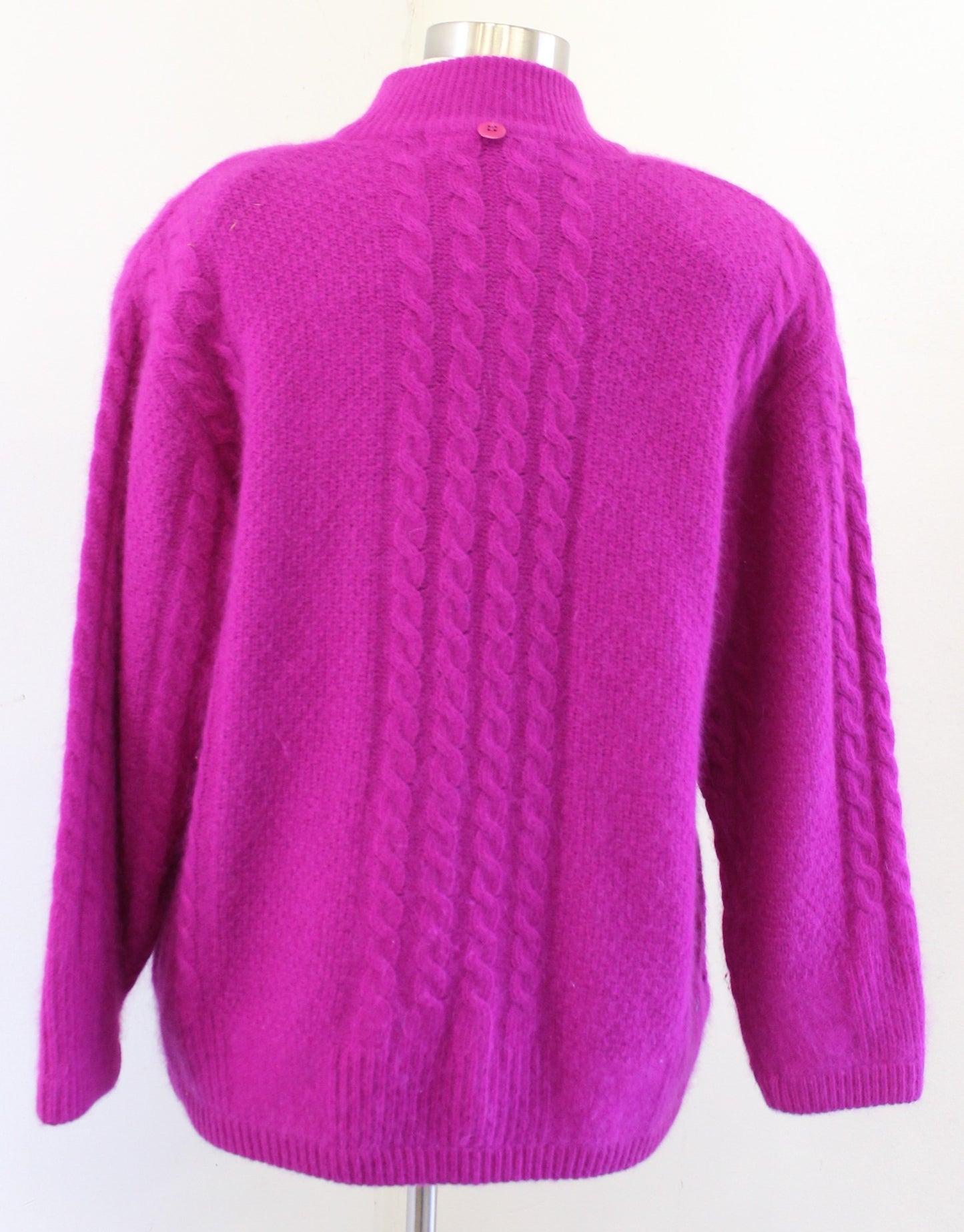 Vtg 90s Berry Magenta Lambswool Angora Rabbit Hair Sweater Jacket Cardigan Sz XS