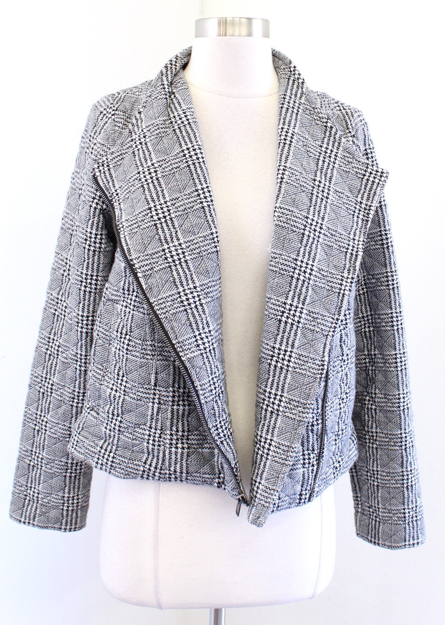 NWT Banana Republic Black White Houndstooth Soft Quilted Moto Jacket Size M Knit