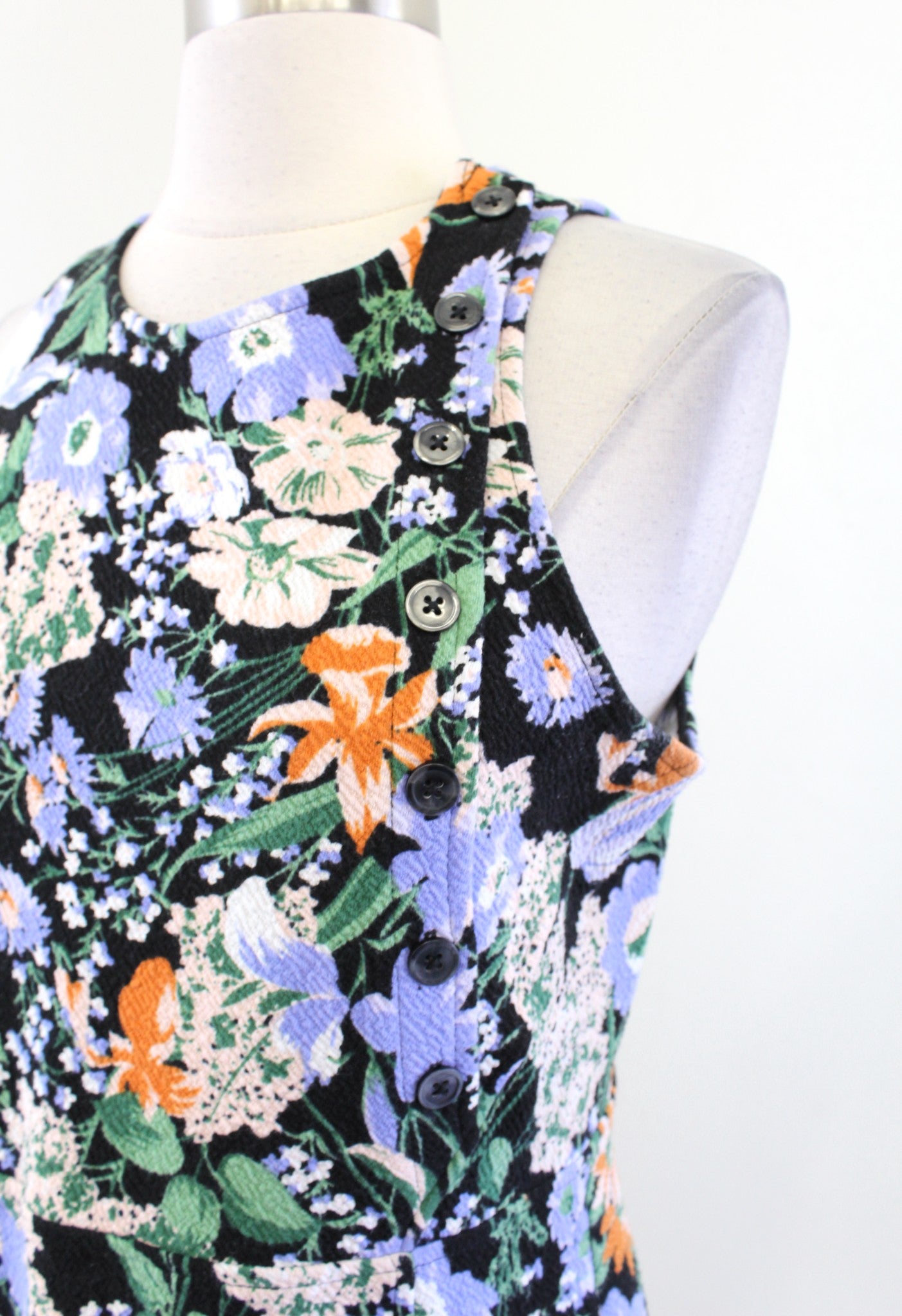 Maeve Anthropologie Brenner Black Blue Floral Print Tank Top Blouse Size M