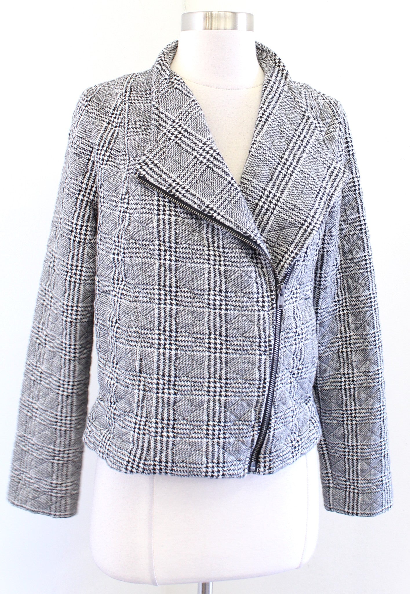 NWT Banana Republic Black White Houndstooth Soft Quilted Moto Jacket Size M Knit