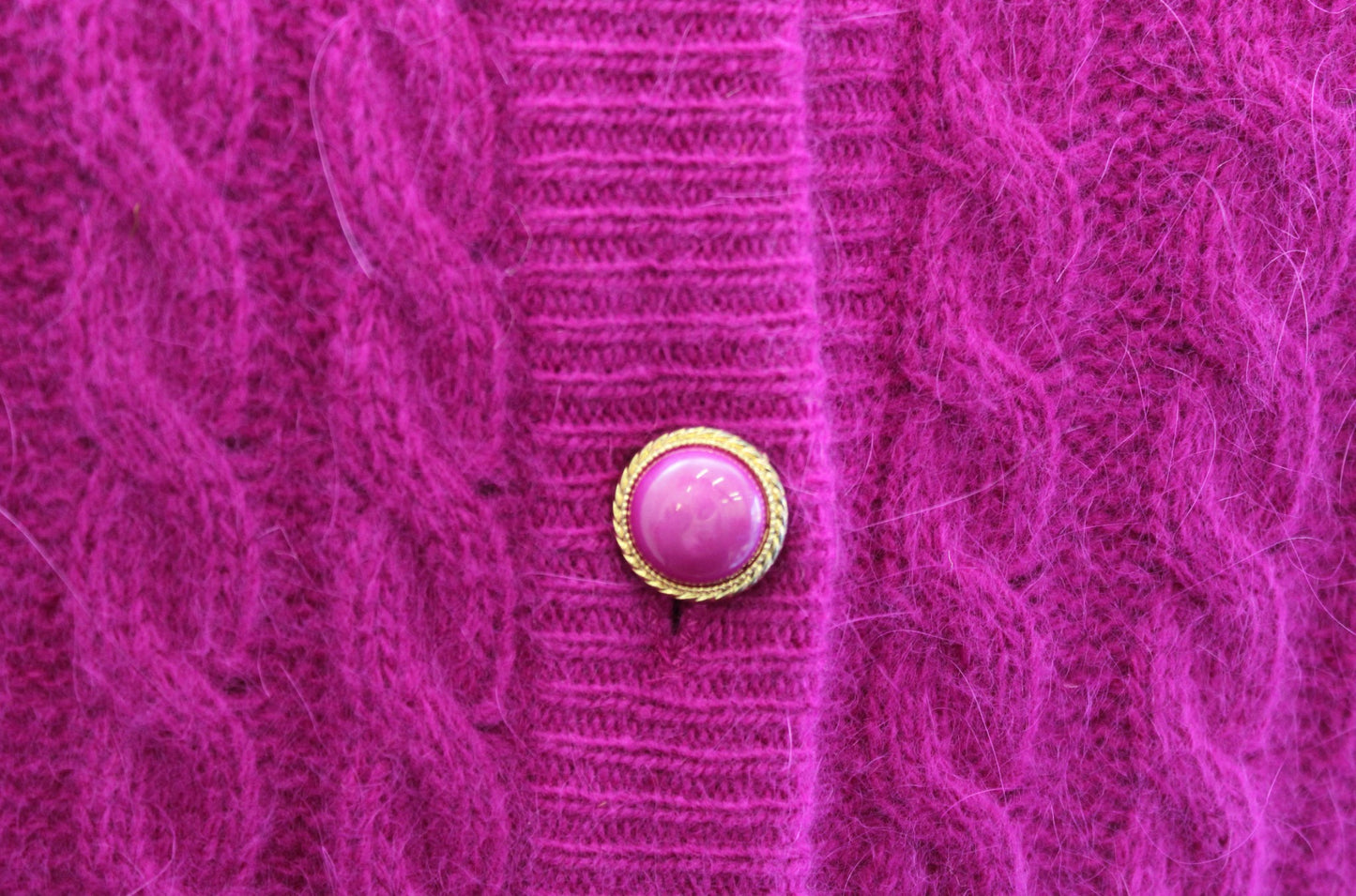 Vtg 90s Berry Magenta Lambswool Angora Rabbit Hair Sweater Jacket Cardigan Sz XS