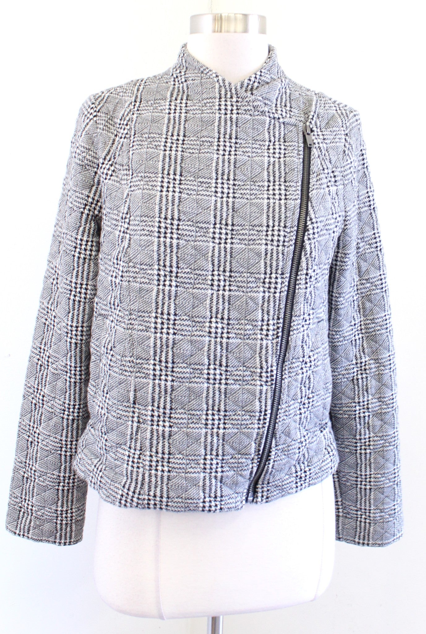 NWT Banana Republic Black White Houndstooth Soft Quilted Moto Jacket Size M Knit
