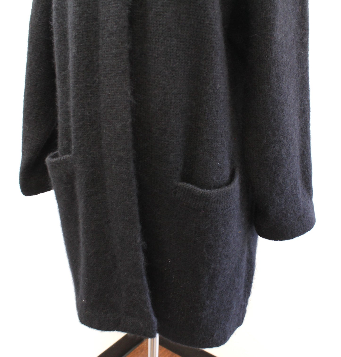 Vtg 90s Black Fuzzy Wool Mohair Blend Coatigan Cardigan Sweater Jacket Size M