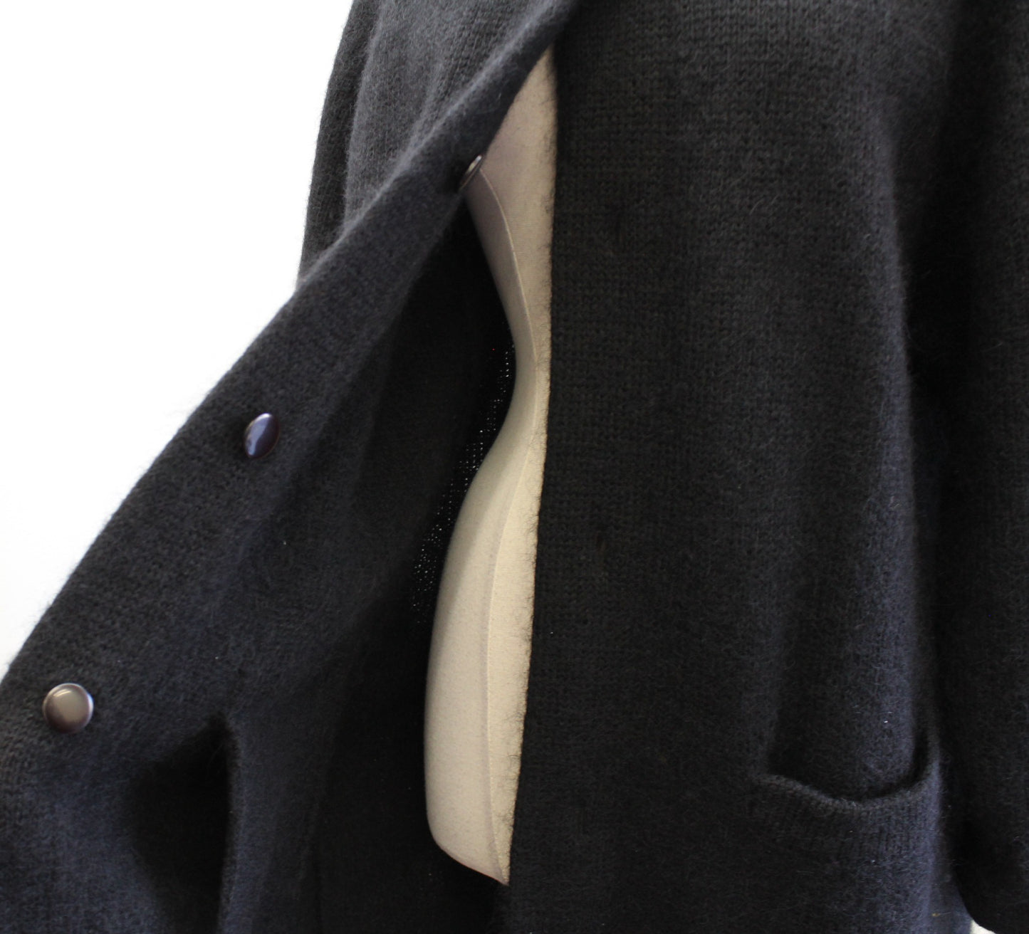 Vtg 90s Black Fuzzy Wool Mohair Blend Coatigan Cardigan Sweater Jacket Size M