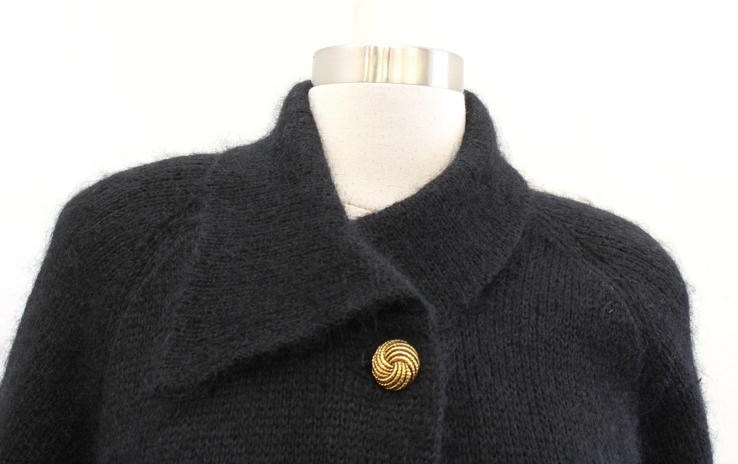 Vtg 90s Black Fuzzy Wool Mohair Blend Coatigan Cardigan Sweater Jacket Size M