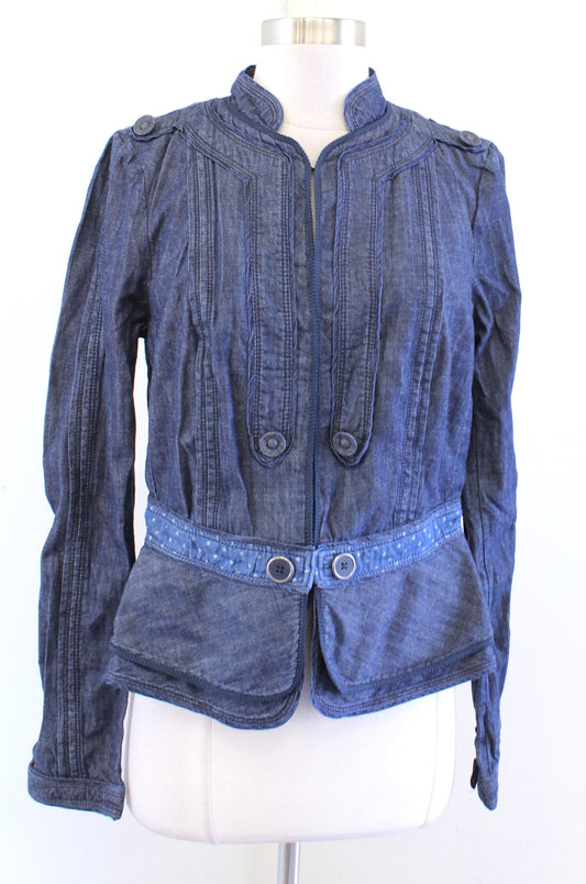 NWT Elevenses Anthropologie Denim Chambray Blazer Jacket Size 10 Military Style