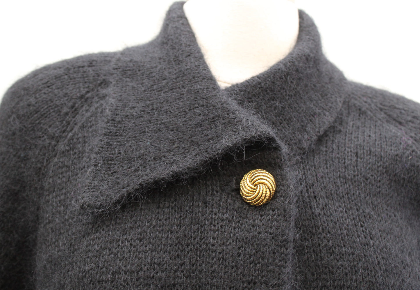 Vtg 90s Black Fuzzy Wool Mohair Blend Coatigan Cardigan Sweater Jacket Size M