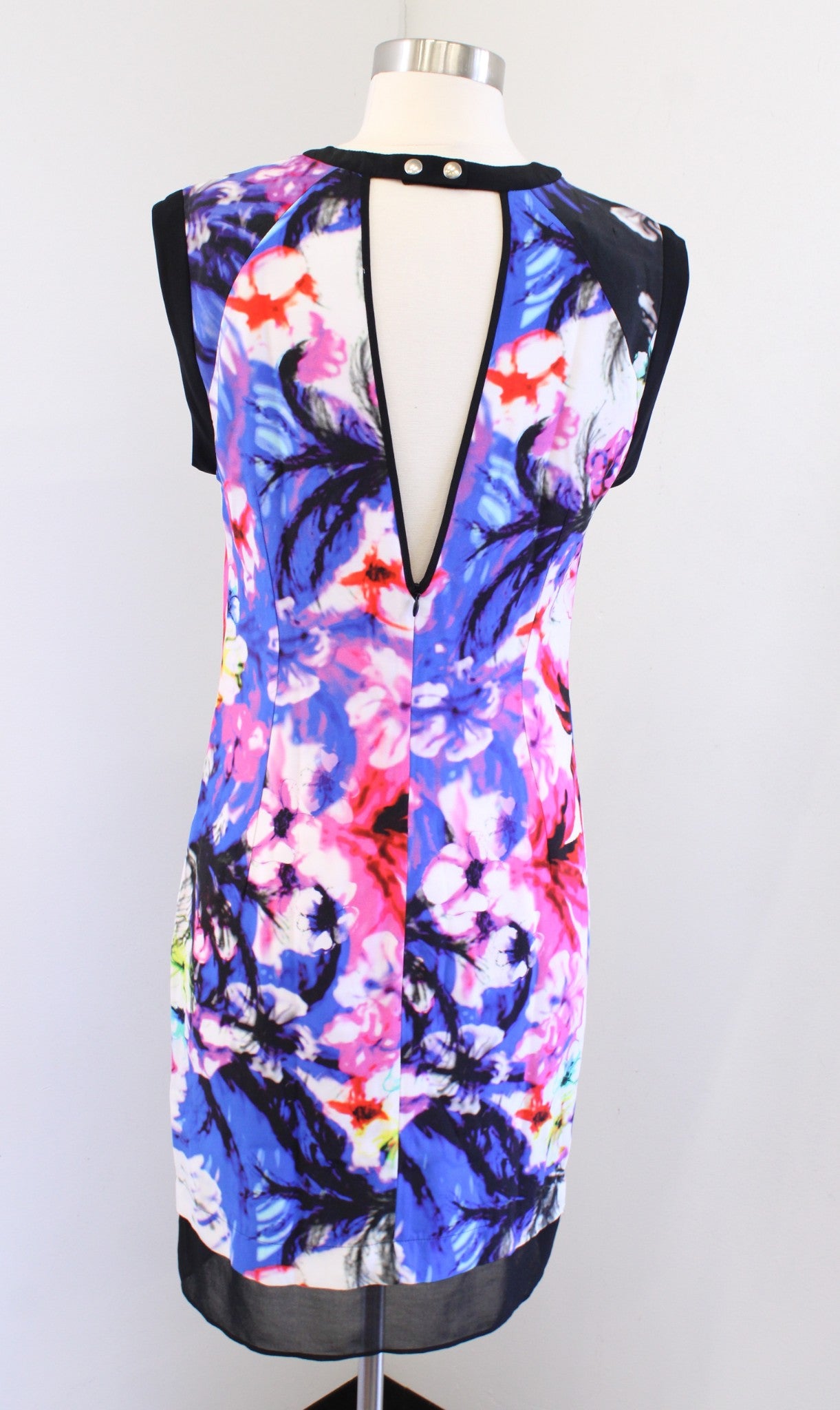 Sandro Paris Colorful Floral Printed Mesh Trim Shift Dress Size 2 Keyhole Back