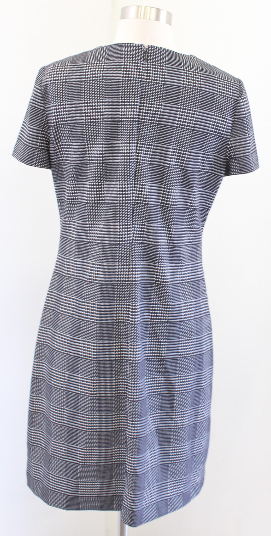Calvin Klein Black White Houndstooth Plaid Velvet Floral Sheath Dress Size 8