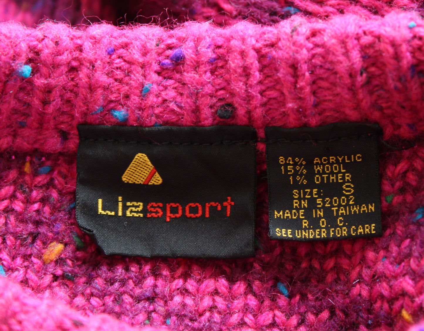 Vtg 90s Pink Confetti Knit Chevron Striped Sweater Size S Wool Retro Fair Isle