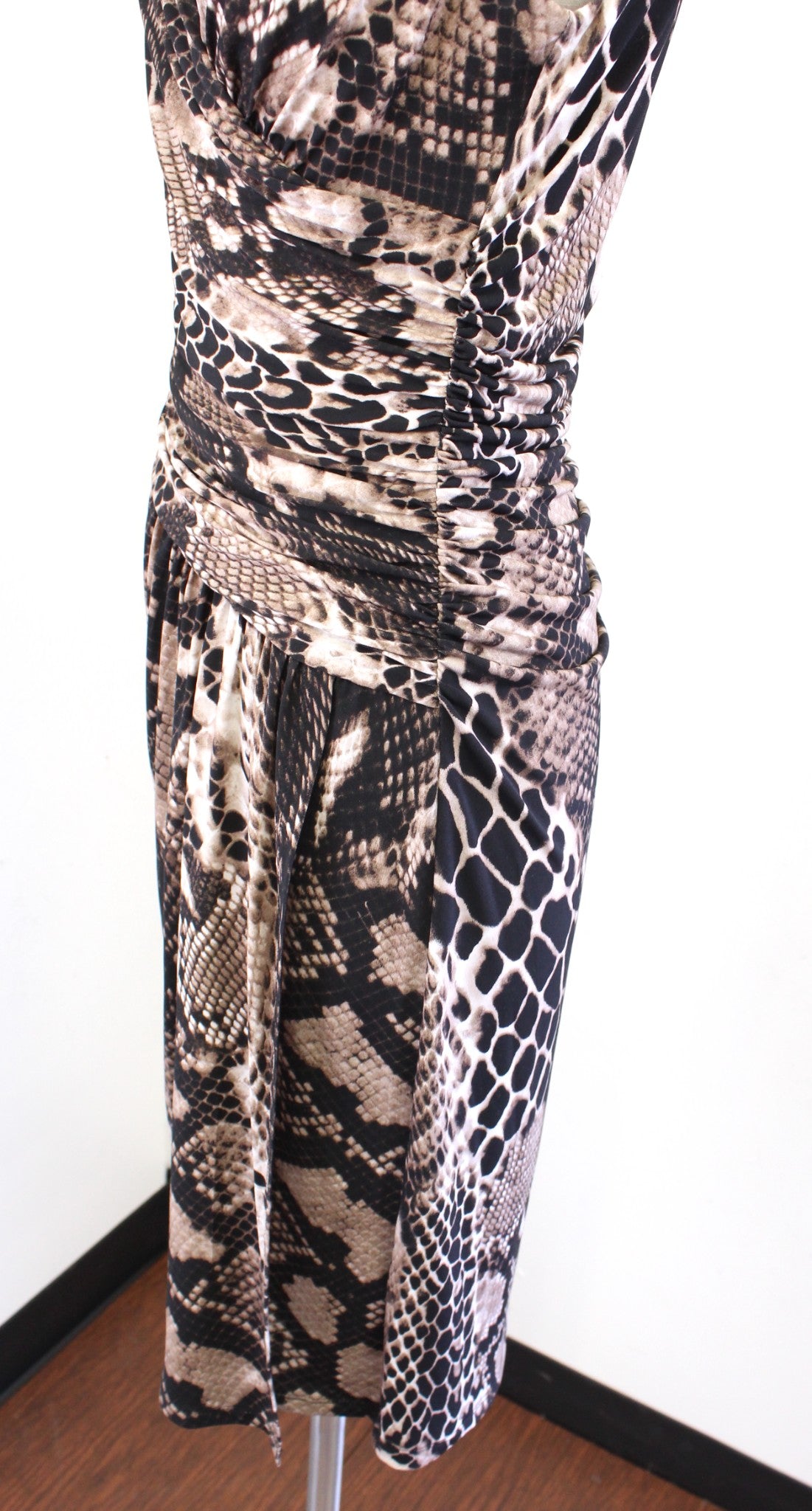 Lauren Ralph Lauren Black Brown Snakeskin Print Jersey Ruched Wiggle Dress Sz 4