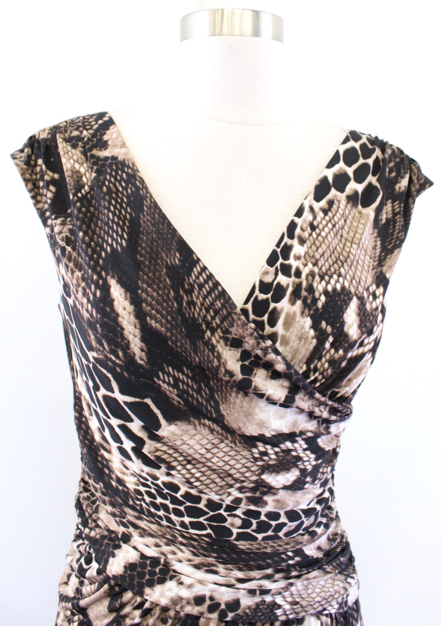 Lauren Ralph Lauren Black Brown Snakeskin Print Jersey Ruched Wiggle Dress Sz 4