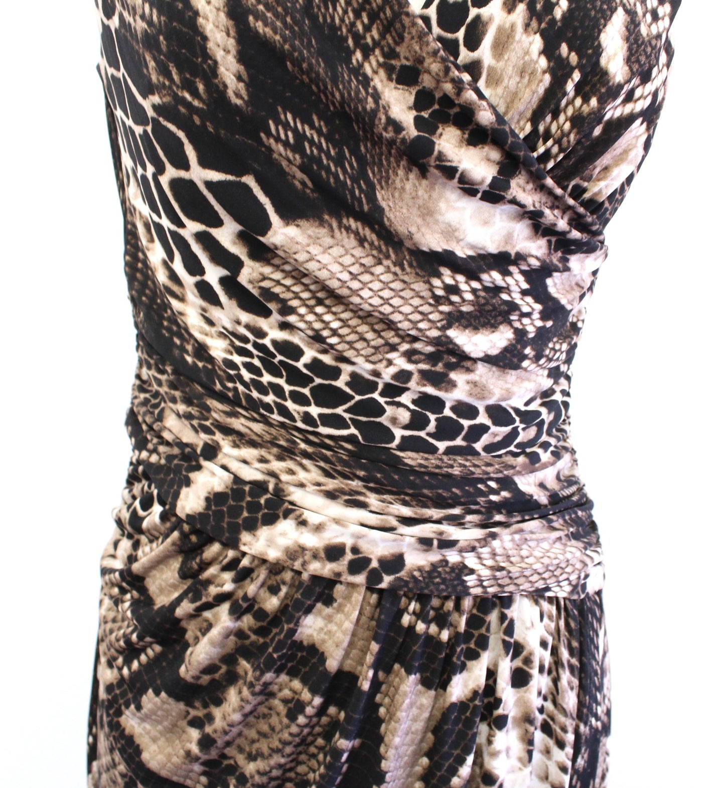 Lauren Ralph Lauren Black Brown Snakeskin Print Jersey Ruched Wiggle Dress Sz 4