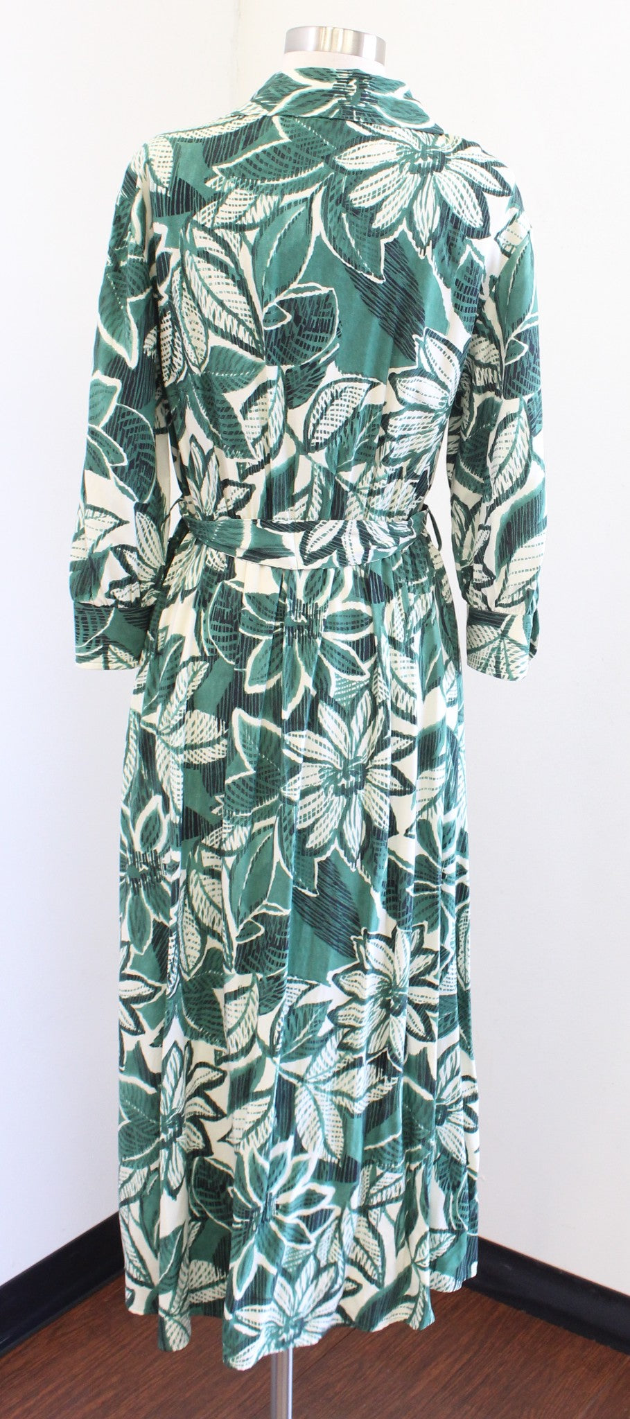 Zara Green Tropical Floral Button Front Tie Waist Midi Shirt Dress Size M Maxi