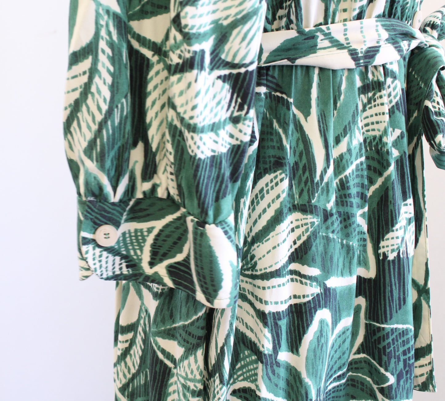 Zara Green Tropical Floral Button Front Tie Waist Midi Shirt Dress Size M Maxi