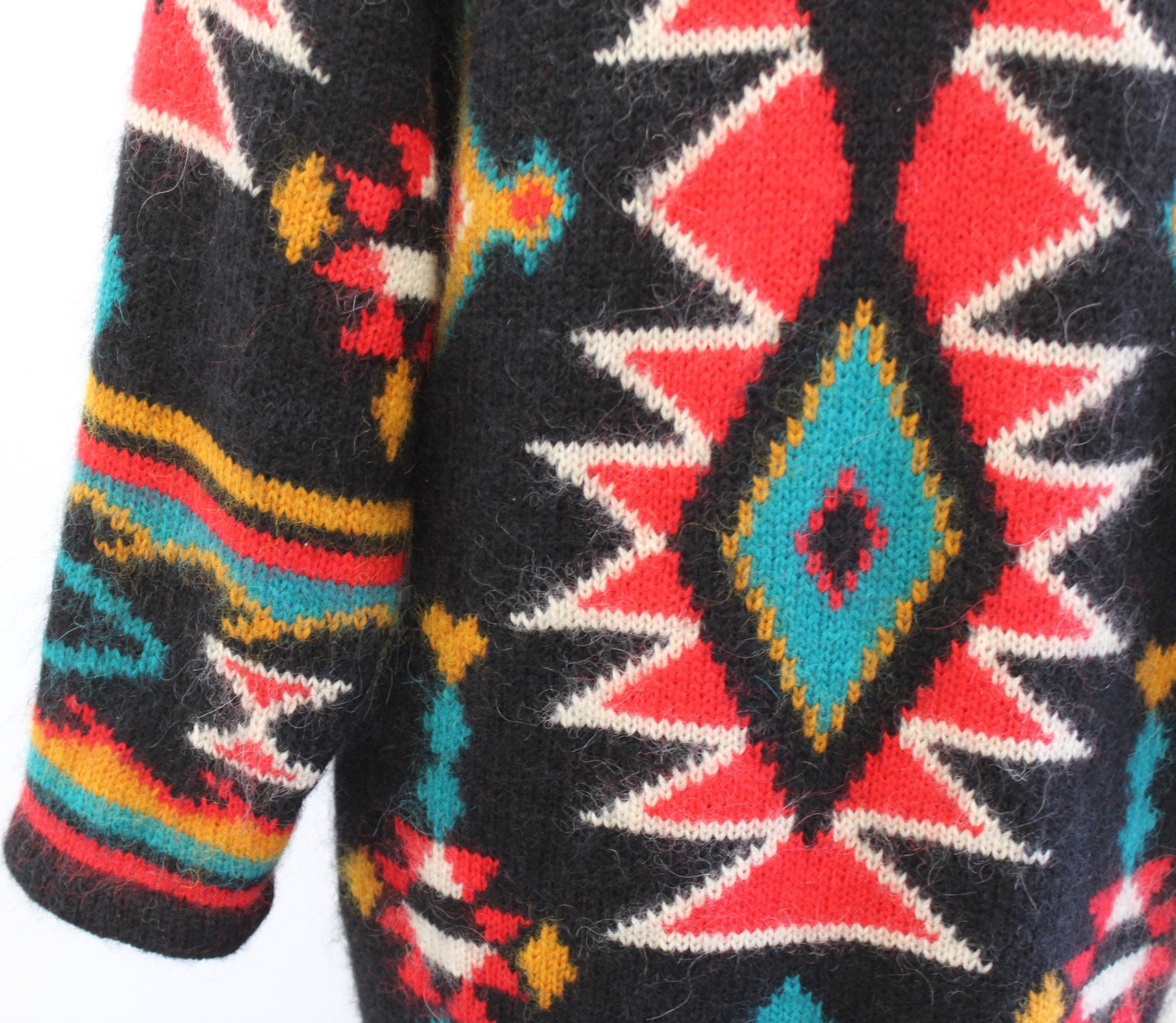 Vtg 90s Black Colorful Southwestern Knit Coatigan Sweater Coat Duster S Mohair