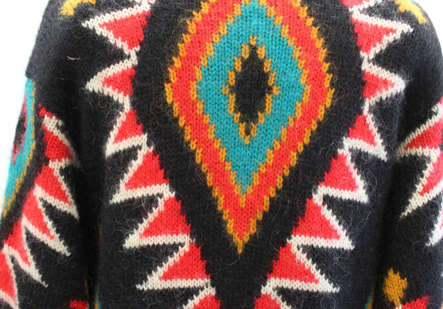Vtg 90s Black Colorful Southwestern Knit Coatigan Sweater Coat Duster S Mohair