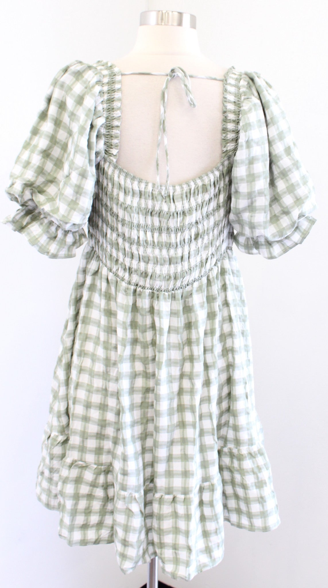 NWT Princess Polly Adelio Green Plaid Puff Sleeve Mini Dress Size US 12 Smocked