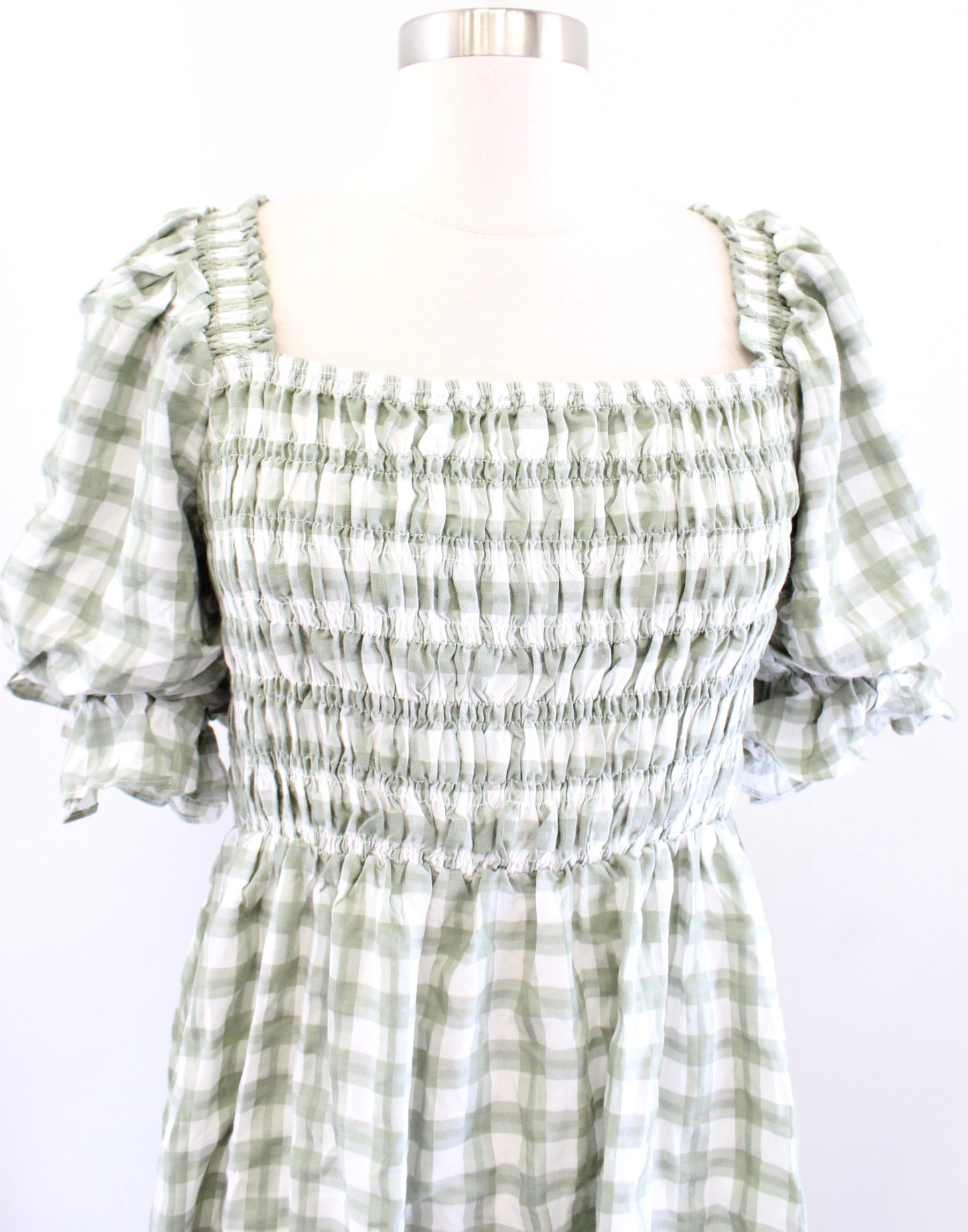 NWT Princess Polly Adelio Green Plaid Puff Sleeve Mini Dress Size US 12 Smocked