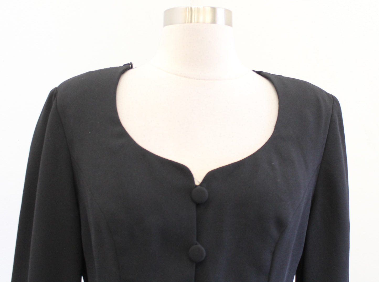 Vtg 90s Black Button Front Blazer Style Evening Top Blouse Size 4 Mesh Lace Back