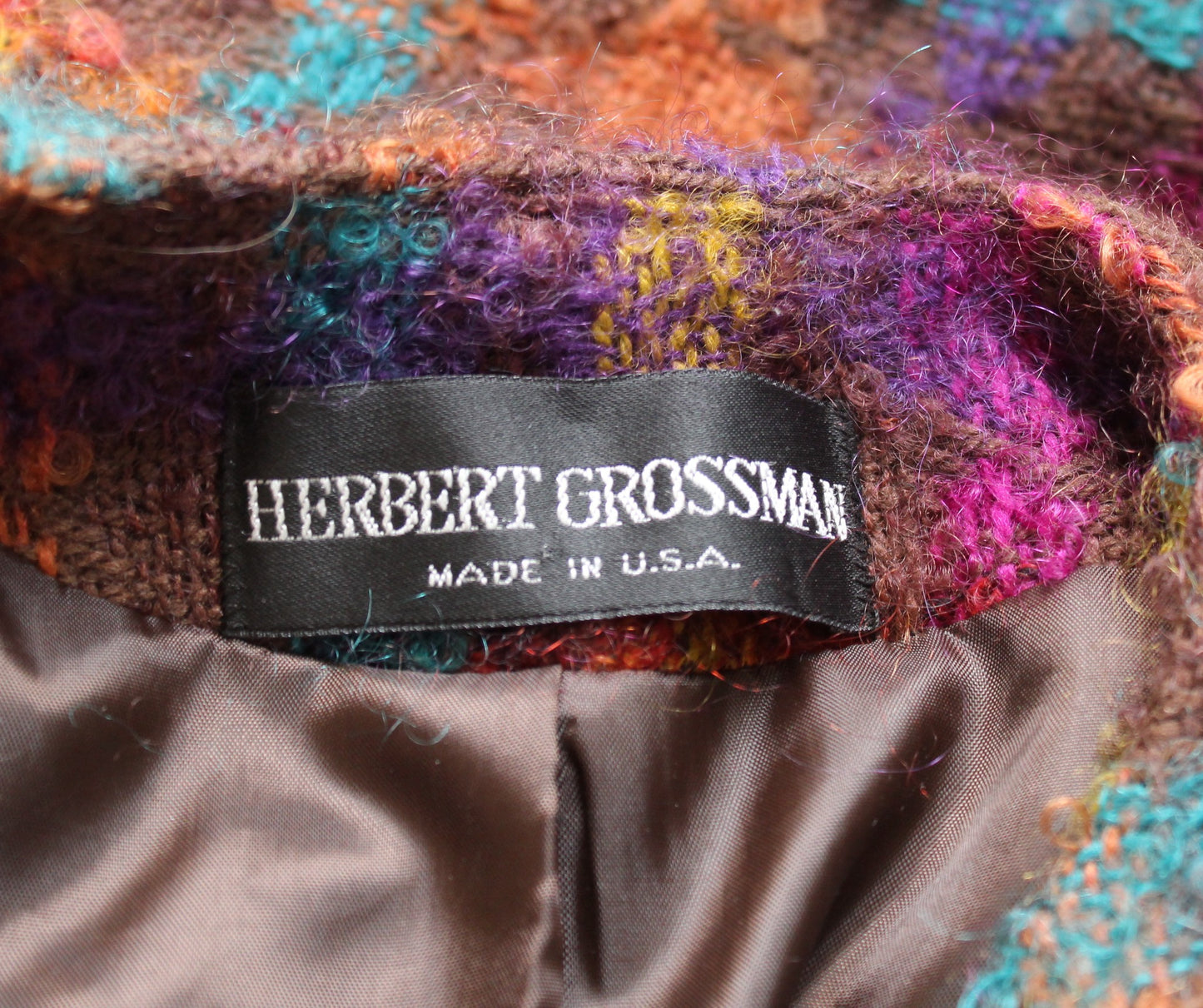 Vtg 90s Brown Colorful Plaid Chunky Button Blazer Jacket Sz 4 Curly Tweed Retro